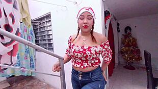 Hot Stepmom Squirts on Stepson's Cock Christmas Eve!