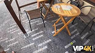 Blondie's wild public toilet fun with rich old friend watching.