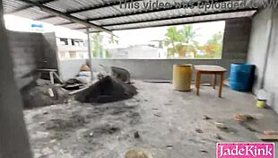 construction worker's huge cock sucked on site