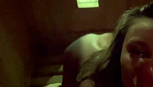 Monika Fox's pierced nipples harden as she kneels in sauna steam