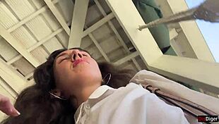 Cum-Faced Girl Eats Lunch Public Cafe Cumwalk!