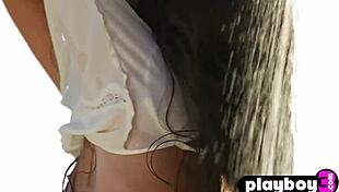 stunning big tits milf teases with poses before baring her sexy petite curves outdoors