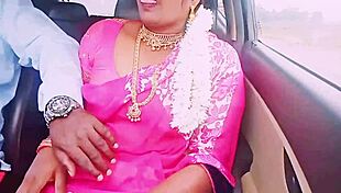 Indian housewife sneaks car sex with boyfriend's dirty Telugu whispers
