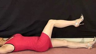 pink zipper dress drops revealing masked ladyboy heels tease