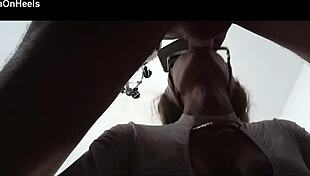 milf swallows huge load after quickie blowjob explosion