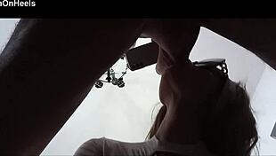 milf swallows huge load after quickie blowjob explosion