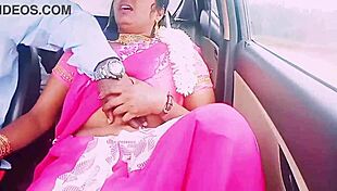 Indian housewife sneaks car sex with boyfriend's dirty Telugu whispers