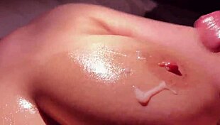 Sneaky Oiled Big Tits Slippery Fuck Titty Fuck Cumshot Huge Cock
