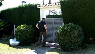 Dmax charms bitches with his Hitachi vibrator addition in this outdoor big tits toy parody