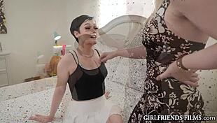 Stepmom's tongue dives deep into pixie brunette's wet pussy for erotic licking orgasm