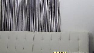 Clothed glam blonde babe jerks horny cock in cfnm handjob