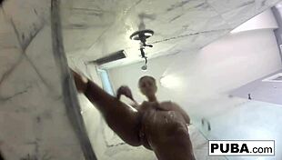 abigail shaves her smooth pussy during steamy shower solo