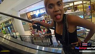 after bowling amateur thai teen drops to knees sucking boyfriend's huge cock pov