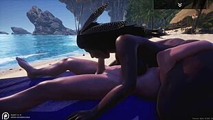 Curvy black milf Jadeen with big ass tits fucks Jason's big white cock on beach loving shaved black pussy hardcore