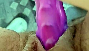 whoa, this fat bbw's wrecking her hairy pussy with that dragon dildo!