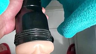 mysterious black cock pounds fleshlight right after cold shower tease