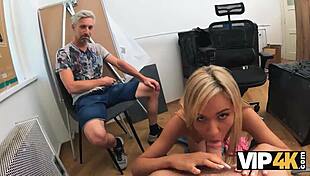 Blondie's wild public toilet fun with rich old friend watching.