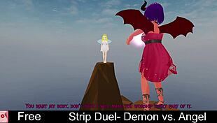 demon rips angels clothes in hot lesbian strip duel
