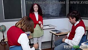 naughty classroom study turns into petite teacher's steamy taboo threesome with big asses