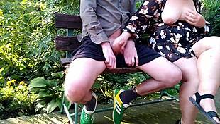 my horny mother-in-law flashes her huge natural breasts outdoors