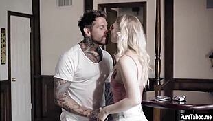 Nervous tiny blonde teen loses virginity to older guy's monster cock on camera