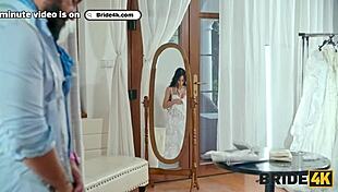 sexy skinny brunette bride gives 18+ body to wedding salon owner huge dick fucks shaved pussy stockings