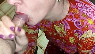 stepmom milf slurps cock deep then gulps mouthful of hot cum after sloppy suck