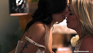 chloe surreal dives deep to convert wife with tongue on shaved pussy