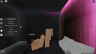 Girlfriend's teasing footjob session right in roblox game play