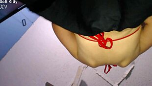 Shaved Brunette Babe's Skirt Hides Juicy Upskirt View