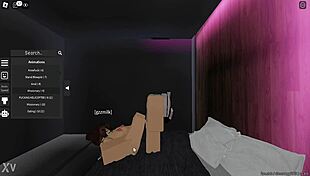 Girlfriend's teasing footjob session right in roblox game play