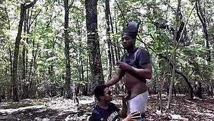 couple heads to forest for wild ass licking deepthroat and submissive gagging