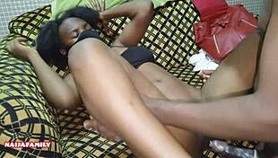 Tight Pussy Ebony Teen Rides Passionately on Sofa!