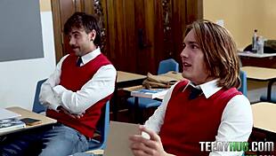 naughty classroom study turns into petite teacher's steamy taboo threesome with big asses