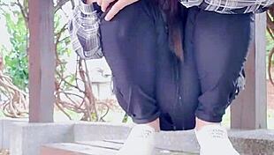 【伪娘婷婷】 midday slutty crossdresser heads out in lingerie, pees outdoors then strokes off