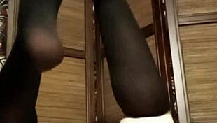 homemade amateur solo pantyhose tease with petite lingerie stockings and natural look