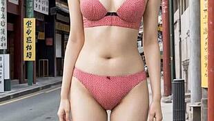 Cute Chinese models tease in Chinatown lingerie barefoot