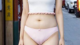 Cute Chinese models tease in Chinatown lingerie barefoot