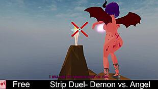 demon rips angels clothes in hot lesbian strip duel