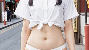 Cute Chinese models tease in Chinatown lingerie barefoot