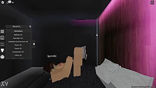 Girlfriend's teasing footjob session right in roblox game play
