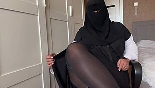Arab milf teases intensely in pantyhose reaching peak pleasure