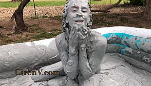 Ciren V Covers Herself in Messy Clay Pool Sploshing