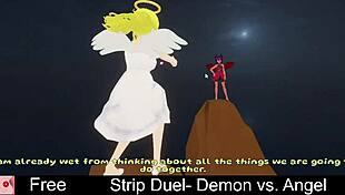 demon rips angels clothes in hot lesbian strip duel