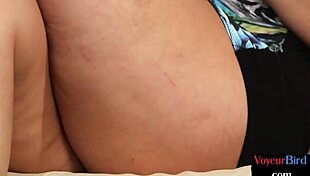 busty british babe toys her curvy tits and skirt upskirt while watching him jerk off 😍🔥