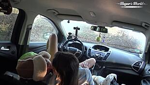 Behind the scenes with Lili Charmelle's car stop for outdoor cowgirl creampie riding