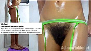 Oiled hairy pussy brunette Putimoda showers bent over doggystyle small tits thong