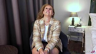 German curvy milf Kathy with huge saggy natural tits picked up for raw casting fuck 😈 no condom deepthroat cowgirl!