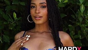 Big booty ebony newbie Addis Fouche begs sideways then cowgirl for brutal monster cock anal