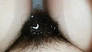 hairy pussy lips tease underwater in steamy pool bath closeup